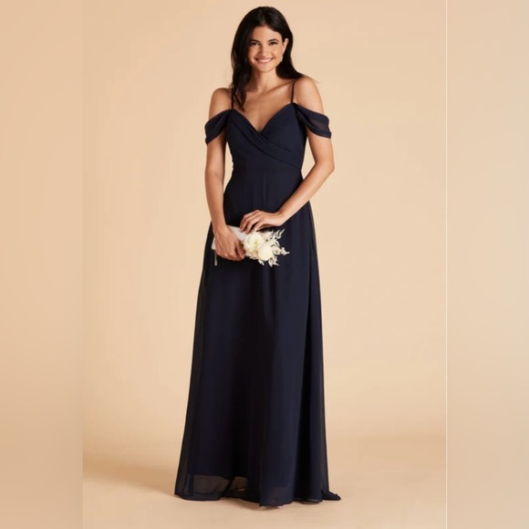 Birdie Grey MD Spence Navy Blue Sheer Cold Shoulder Bride's Maid Maxi‎ Dress - Picture 2 of 13